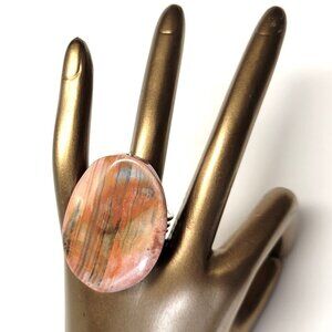 Natural Brecciated Oval Ring Adjustable Band Handmade Semi Precious Ring